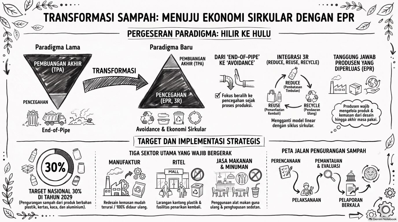 ilustrasi Transformasi Sampah Menuju Ekonomi Sirkular di buat oleh notebooklm